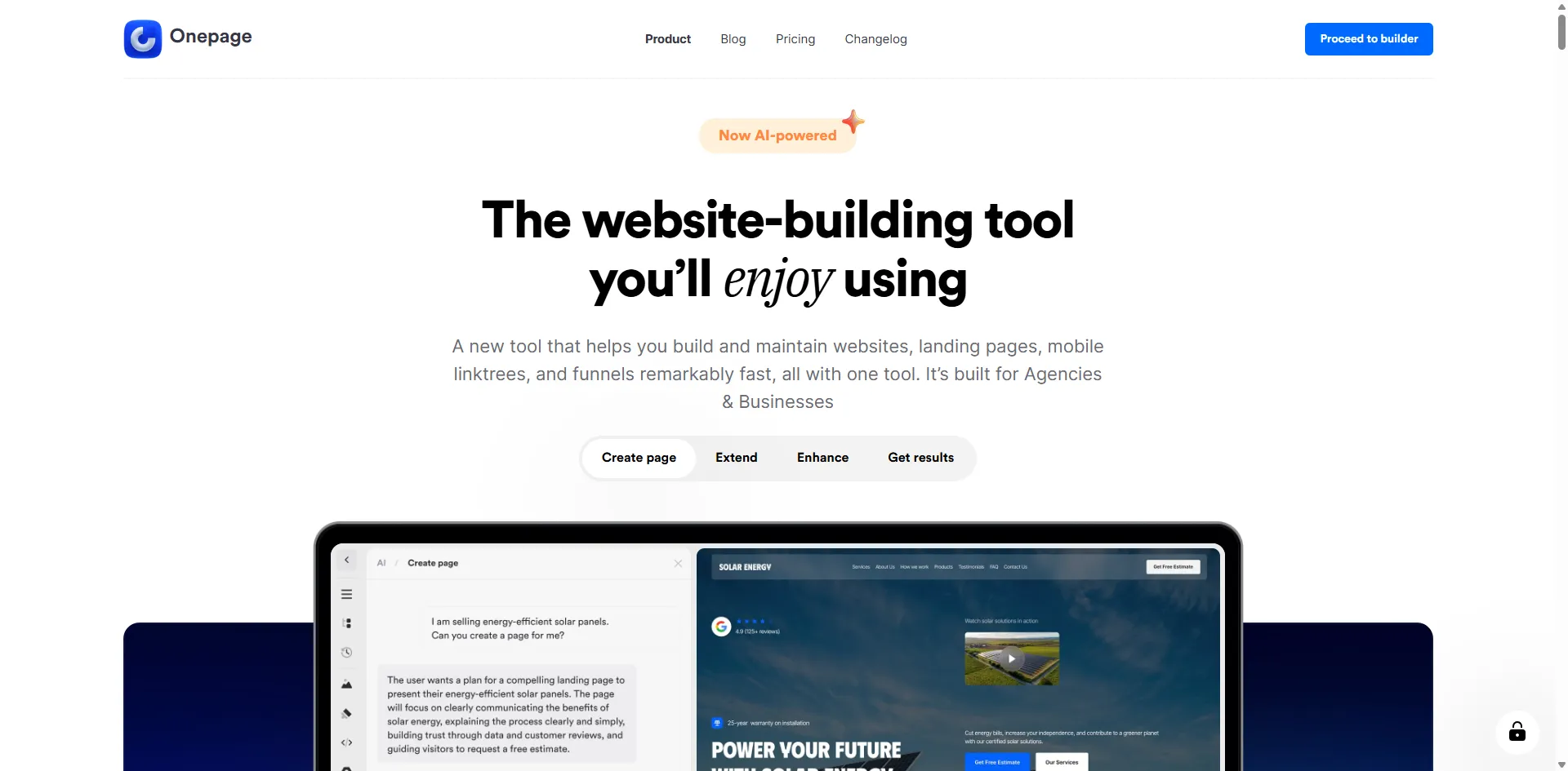 Onepage.io website homepage