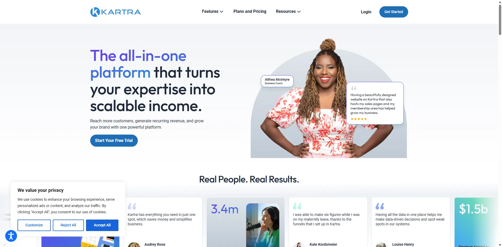Kartra website homepage