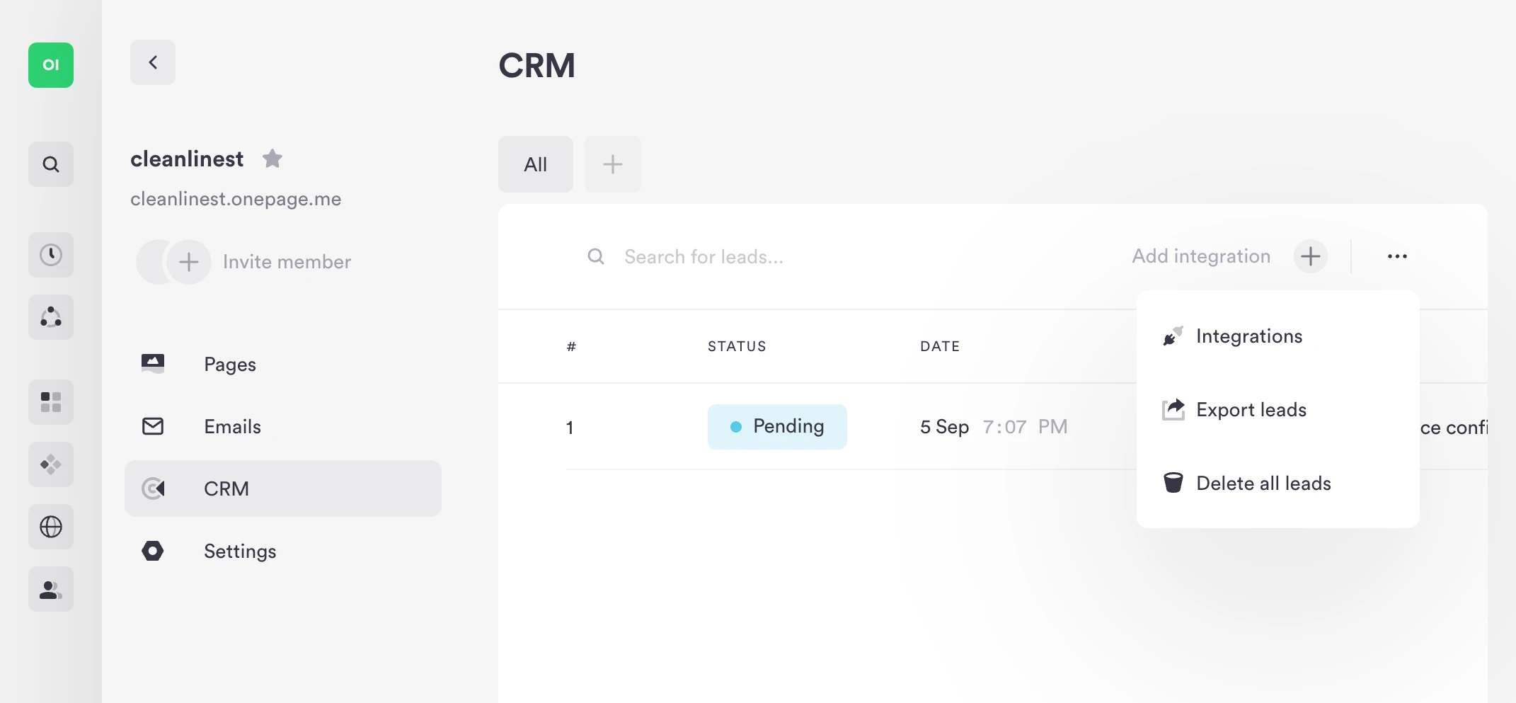 Onepage.io CRM dashboard