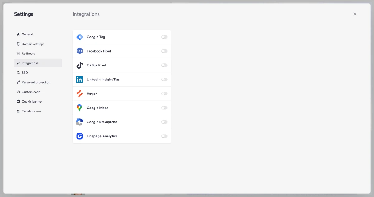 Onepage.io integration options