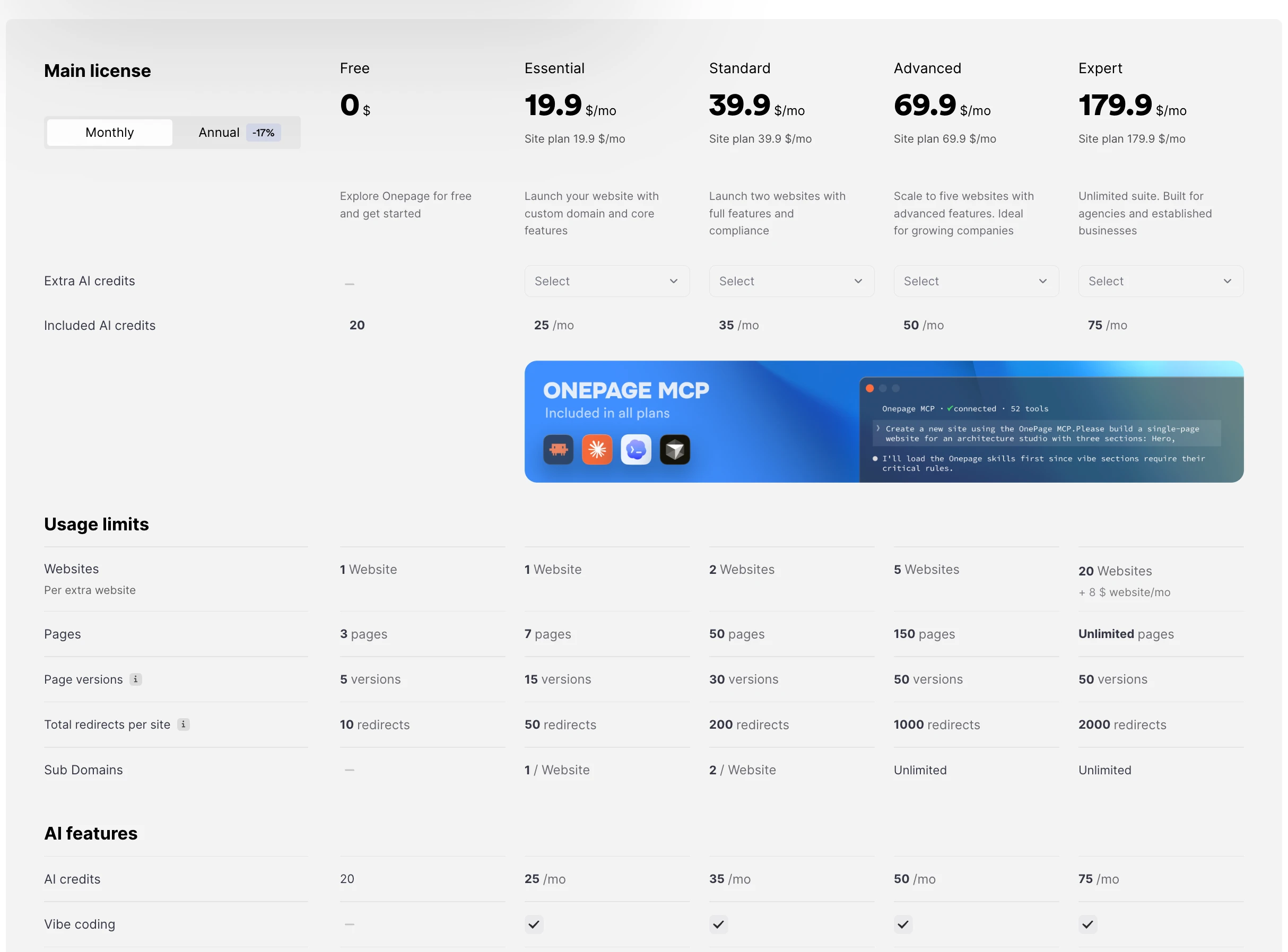 Onepage.io pricing plans
