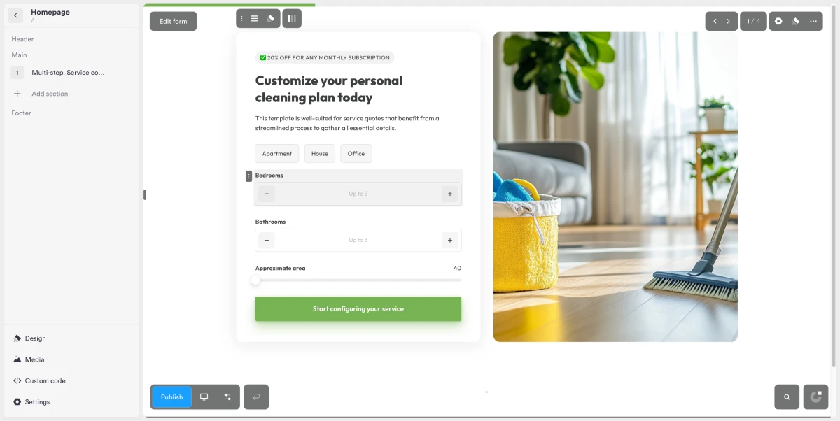 Onepage.io website editor interface