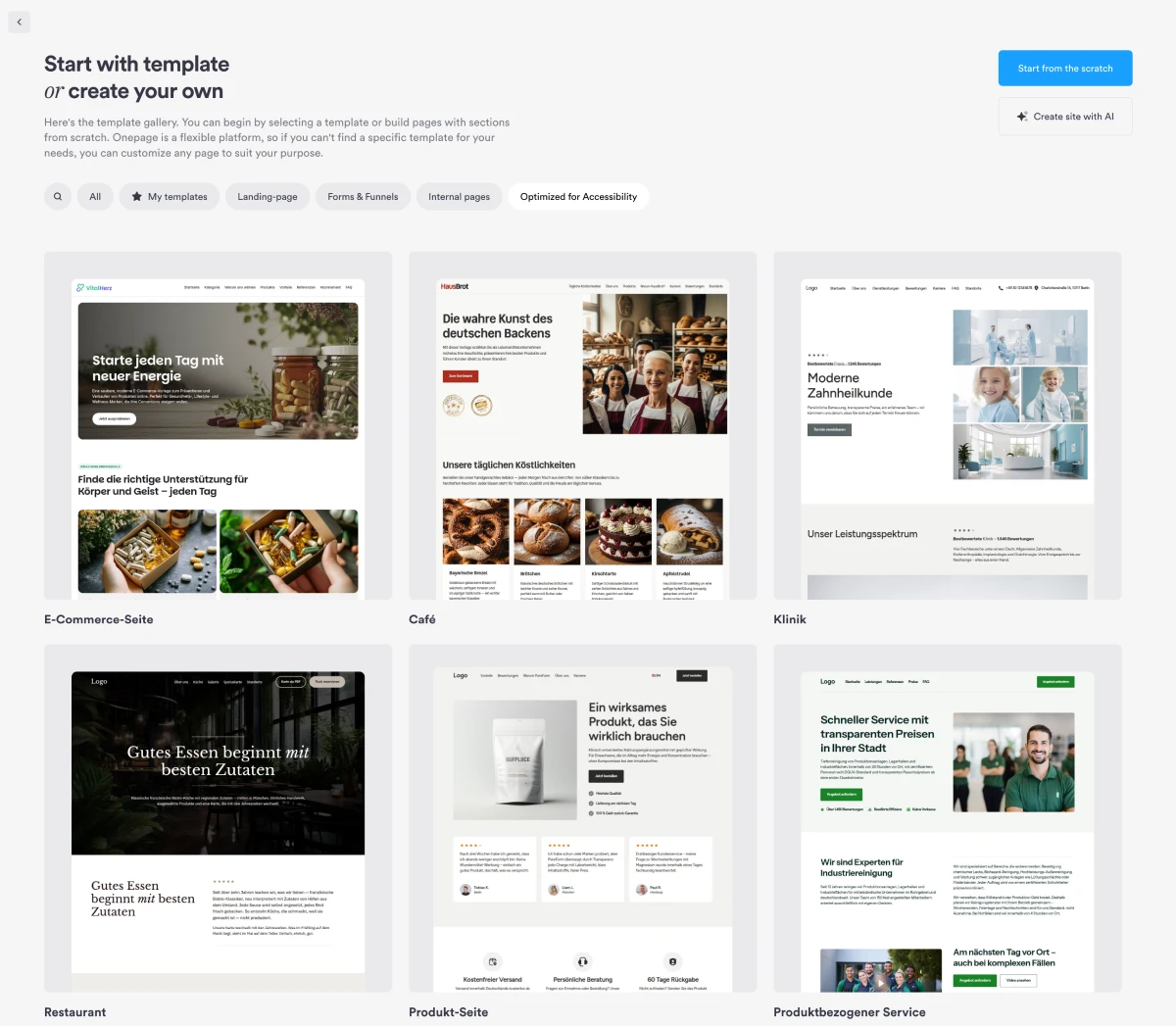Onepage.io template gallery
