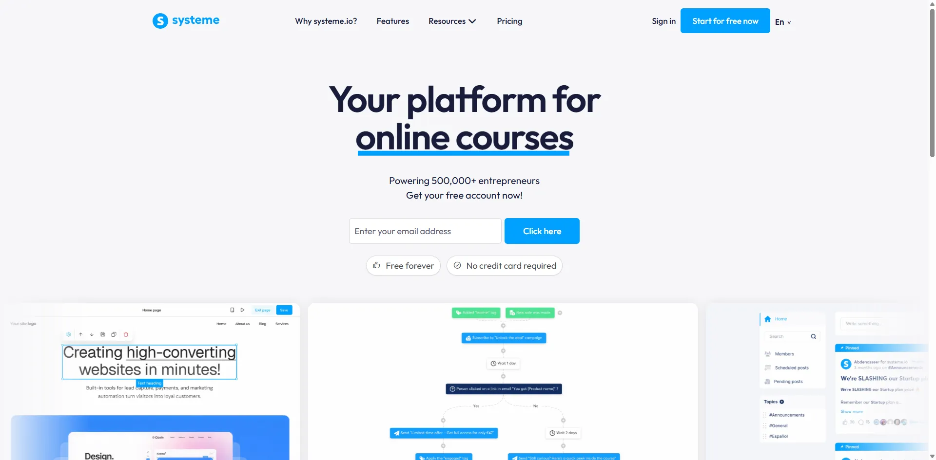Systeme.io website homepage