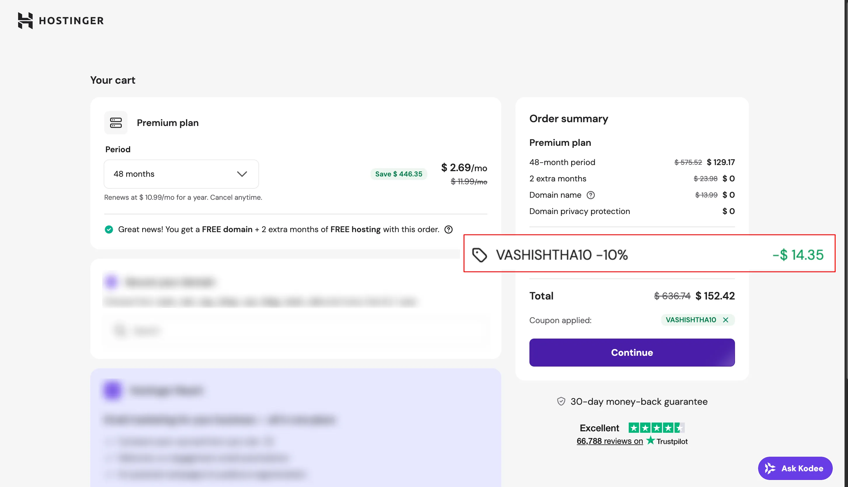 Hostinger Checkout Discount
