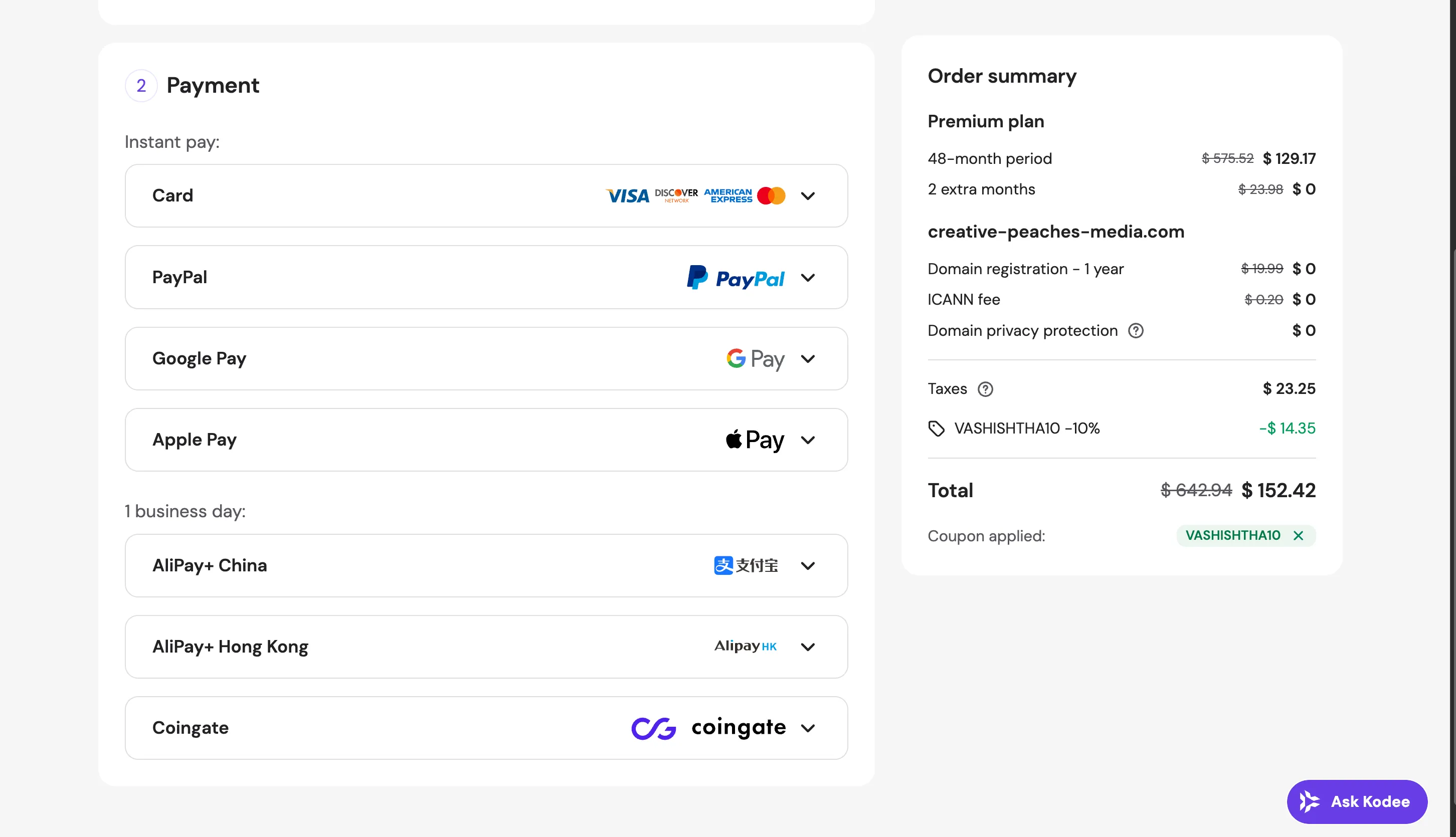 Hostinger Payment Page