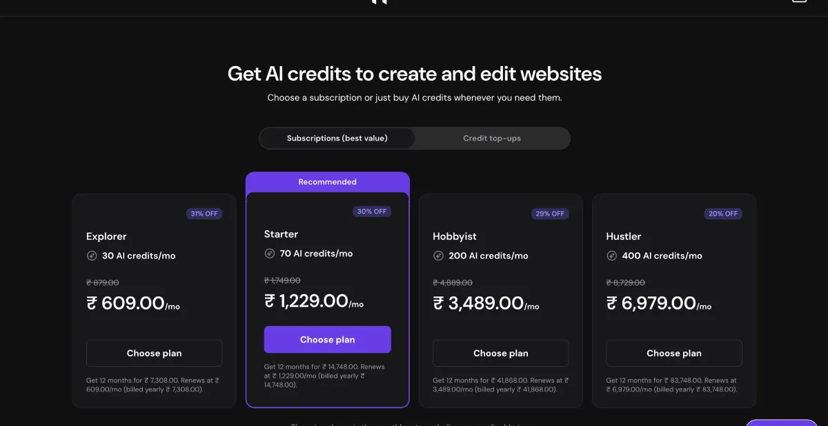 Horizons AI Credits Pricing