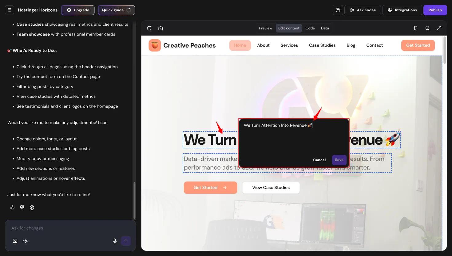 Horizons Builder — Edit Content Feature