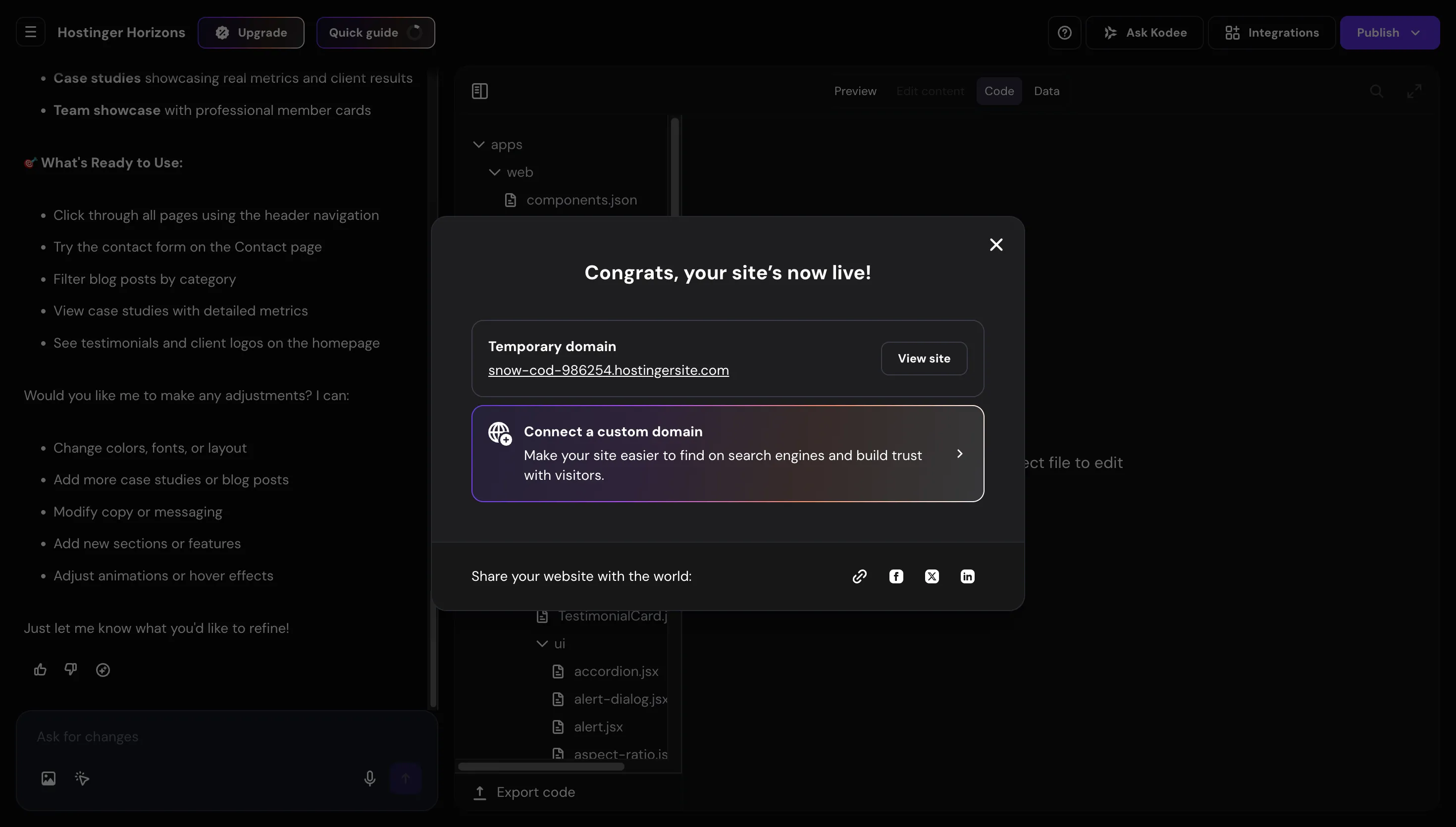 Horizons Builder — Published Website