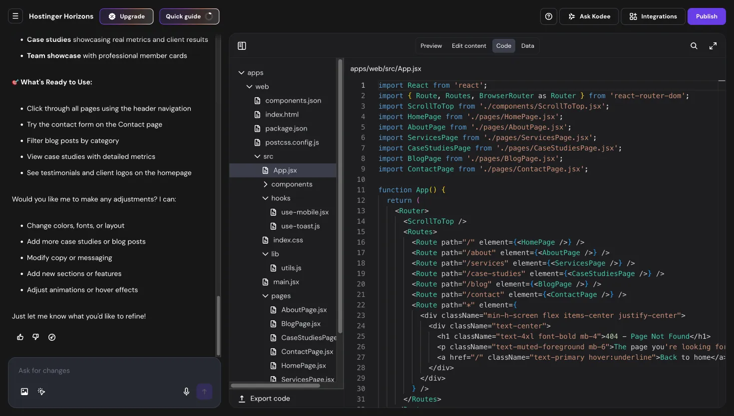 Horizons Builder — View Code Tab