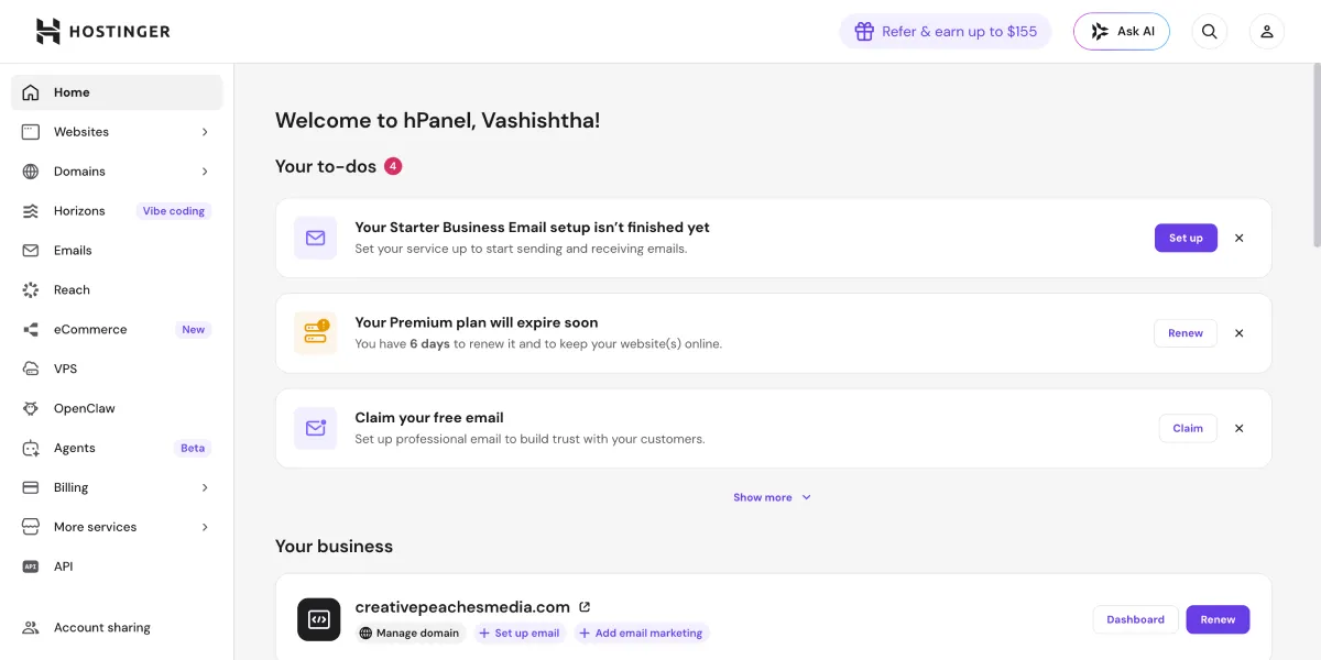 hPanel Dashboard