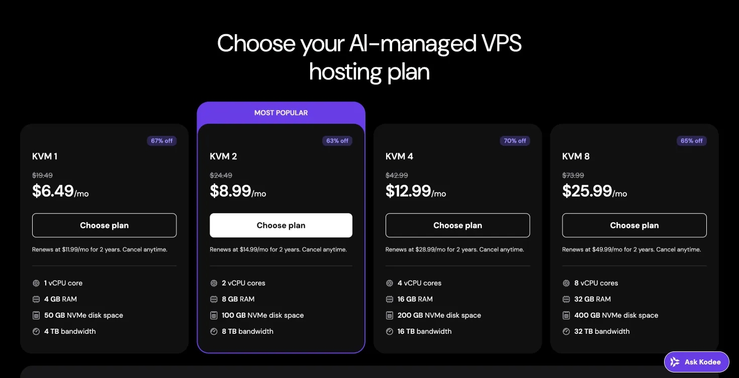 Hostinger VPS Plans