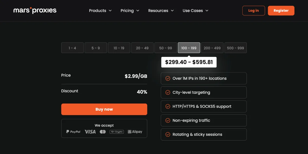 MarsProxies Residential Proxies Pricing