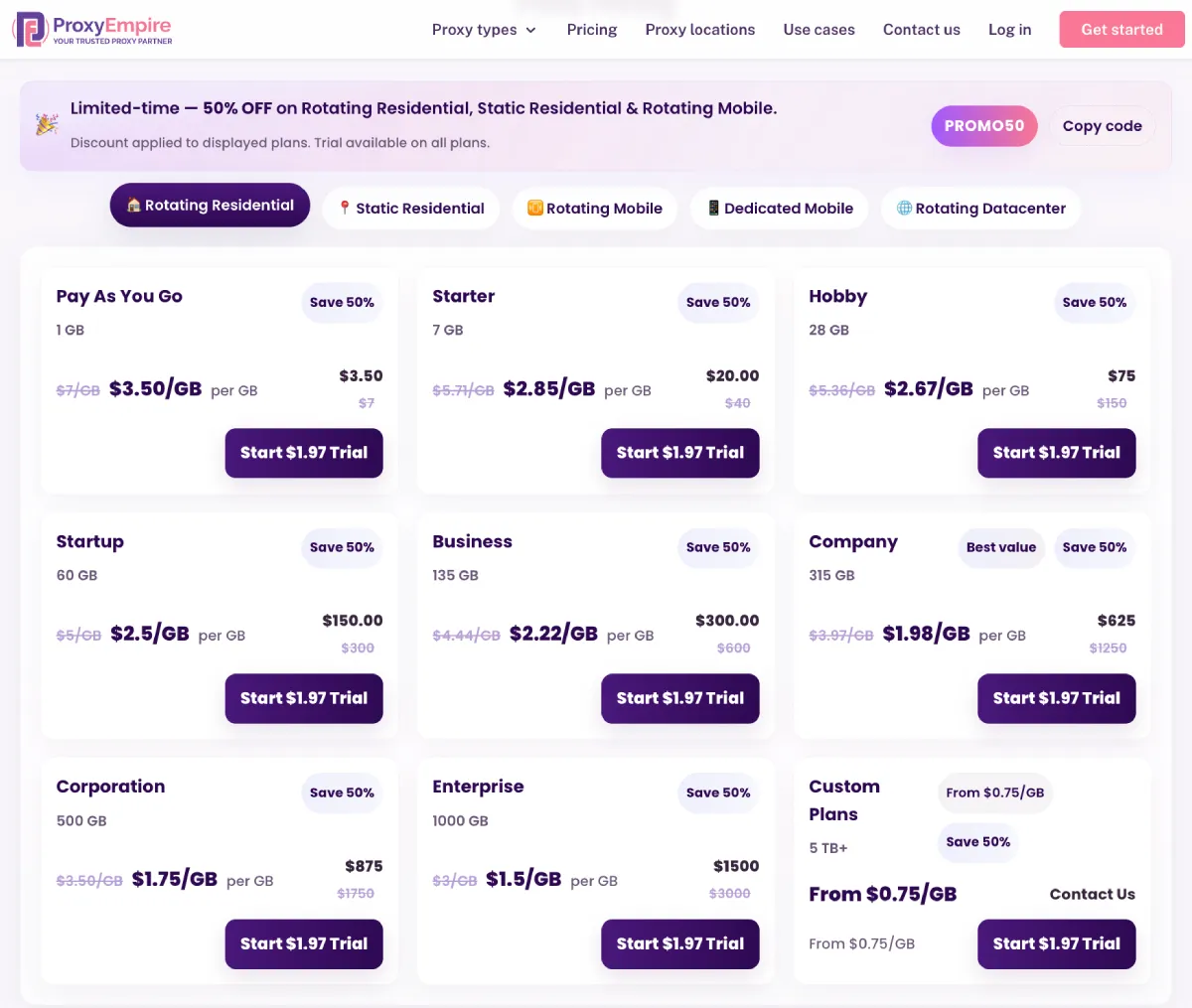 ProxyEmpire Residential Proxies Pricing