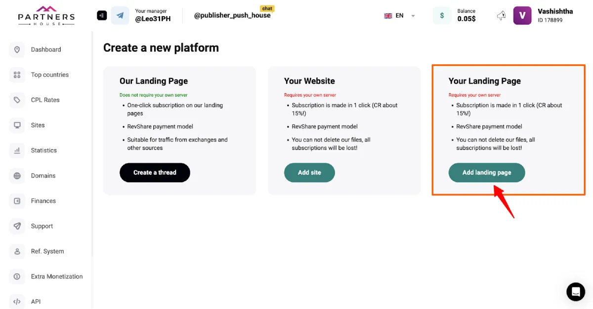 Partners-house-extra-monetization-Setup-landing-page