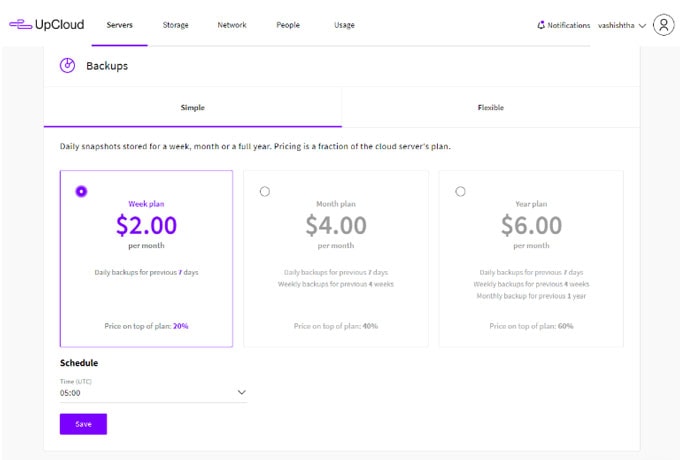 Server backups and snapshots in upcloud dashboard