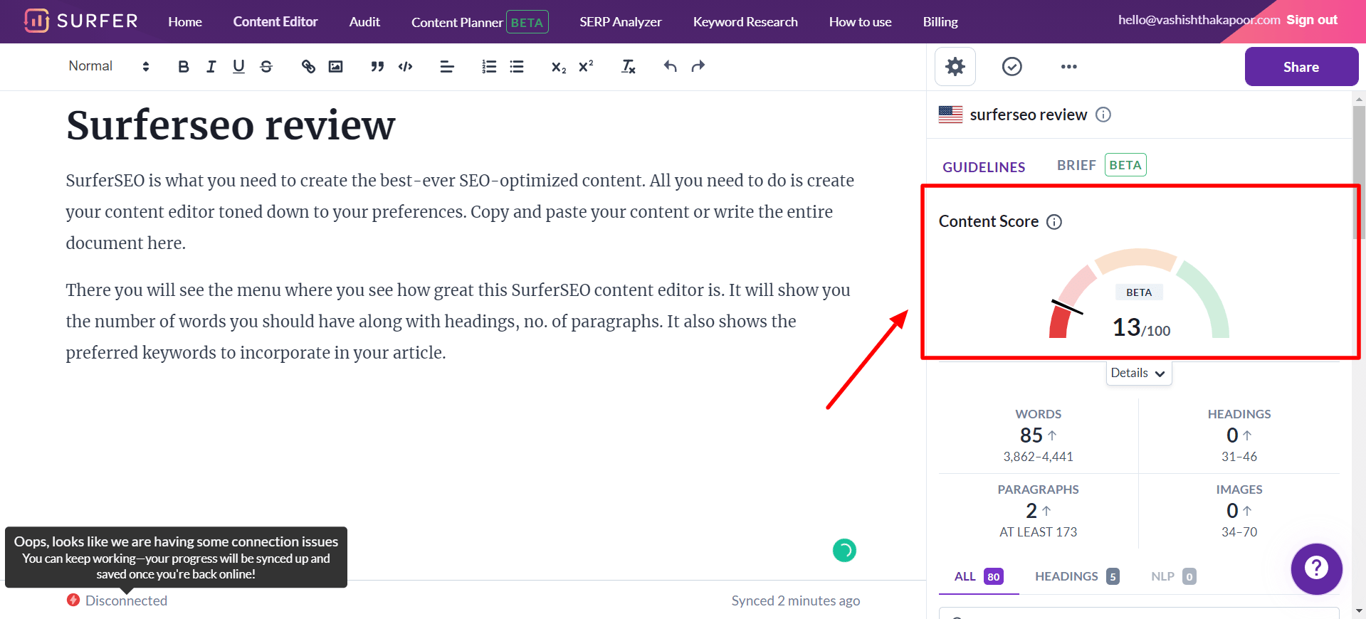 Content Score in Editor
