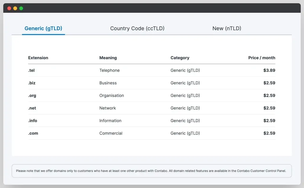 Domain Registration on Contabo