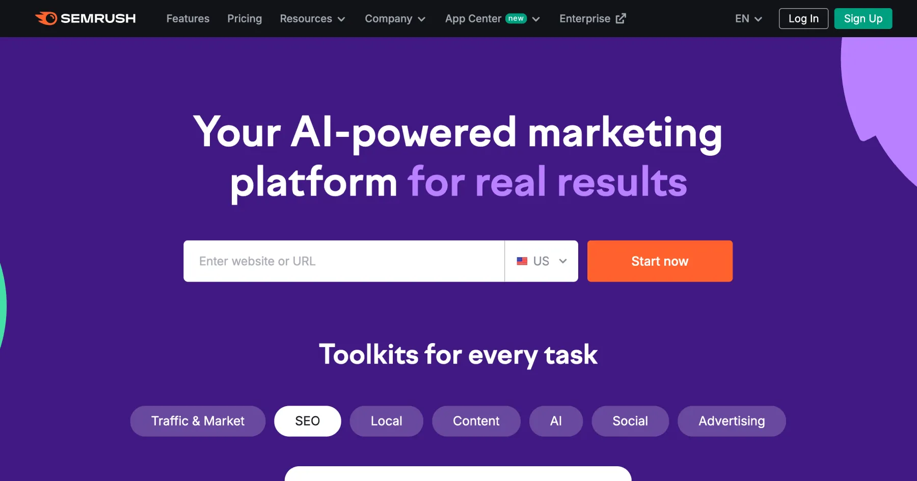 semrush website homepage
