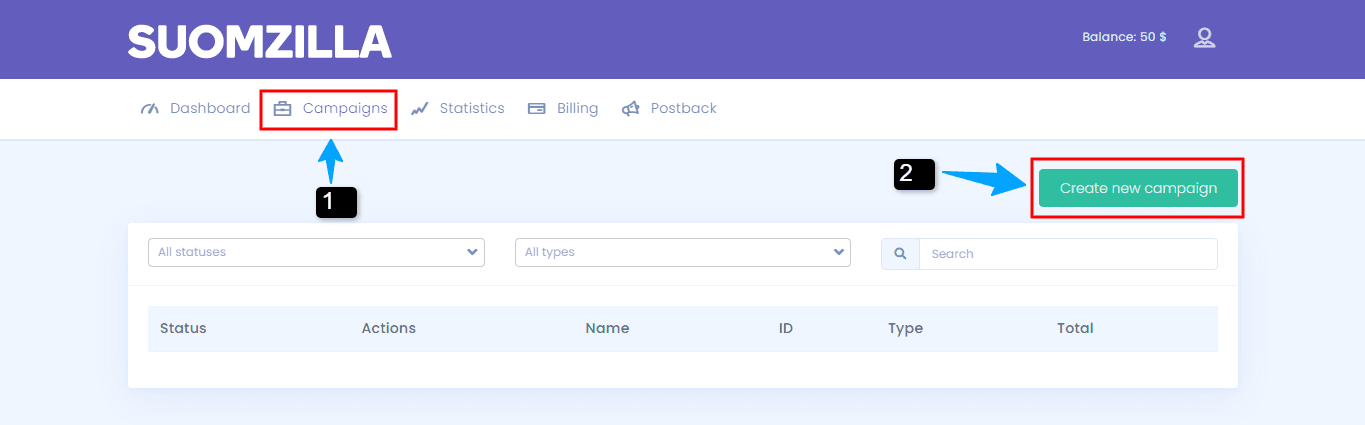 suomzilla create new campaign