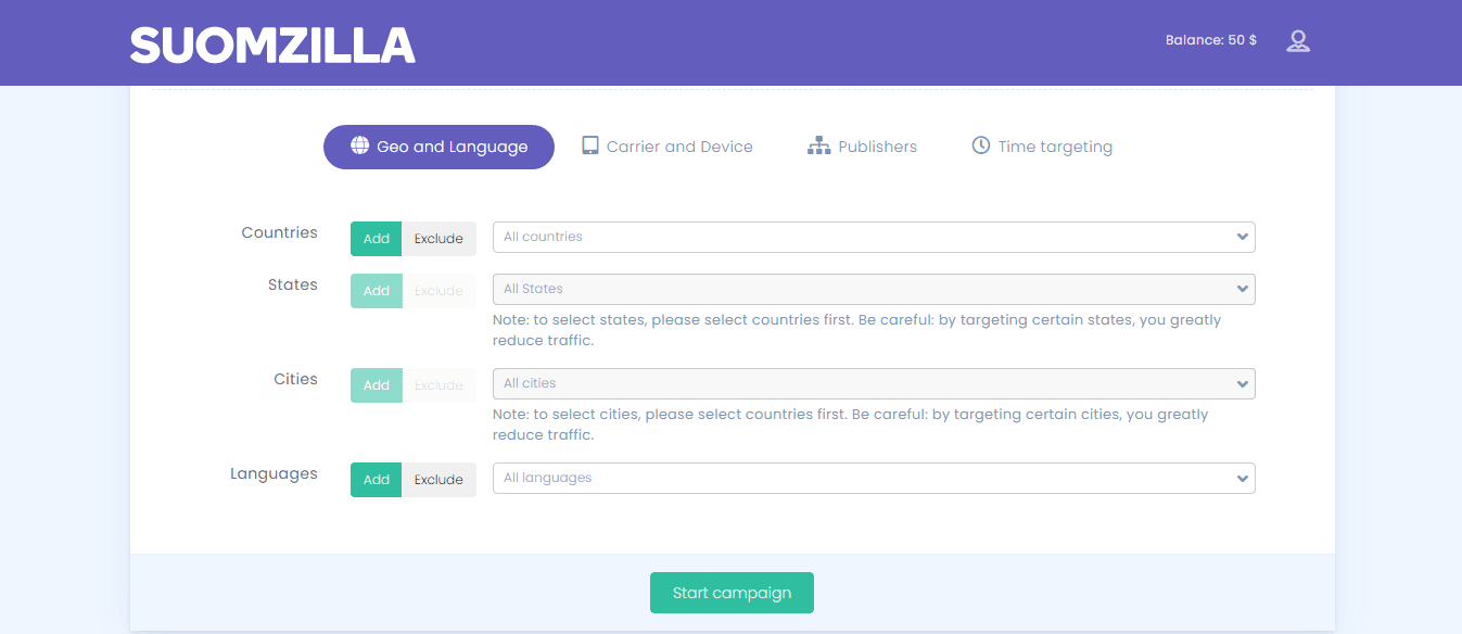 suomzilla geo settings