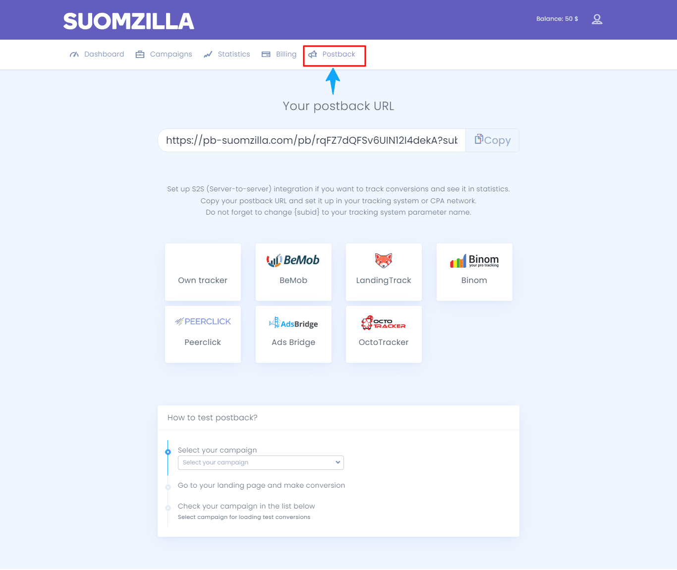 suomzilla postback url